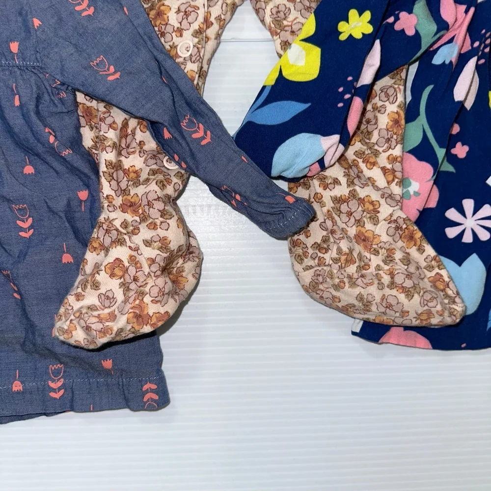 Lot of 3 Baby Girl Carter's 6 Months Floral Sleeper & Tops Bundle Blue Beige
